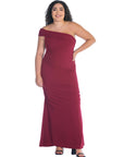 Formal One Shoulder Rouched Mermaid Plus Size Maxi Dress