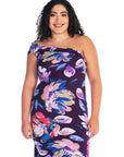 Purple Floral One Shoulder Rouched Mermaid Plus Size Maxi Dress