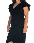 V Neck Ruffle Sleeve Knee Length Plus Size Dress