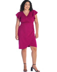 V Neck Ruffle Sleeve Knee Length Plus Size Dress