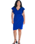 V Neck Ruffle Sleeve Knee Length Plus Size Dress