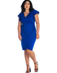 V Neck Ruffle Sleeve Knee Length Plus Size Dress