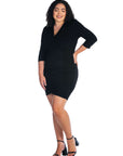 V Neck Elbow Sleeve Knee Length Plus Size Coktail Dress