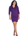 V Neck Elbow Sleeve Knee Length Plus Size Coktail Dress