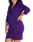 V Neck Elbow Sleeve Knee Length Plus Size Coktail Dress
