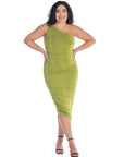 One Shoulder Ruched Plus Size Bodycon Dress