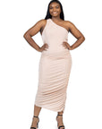 One Shoulder Ruched Plus Size Bodycon Dress