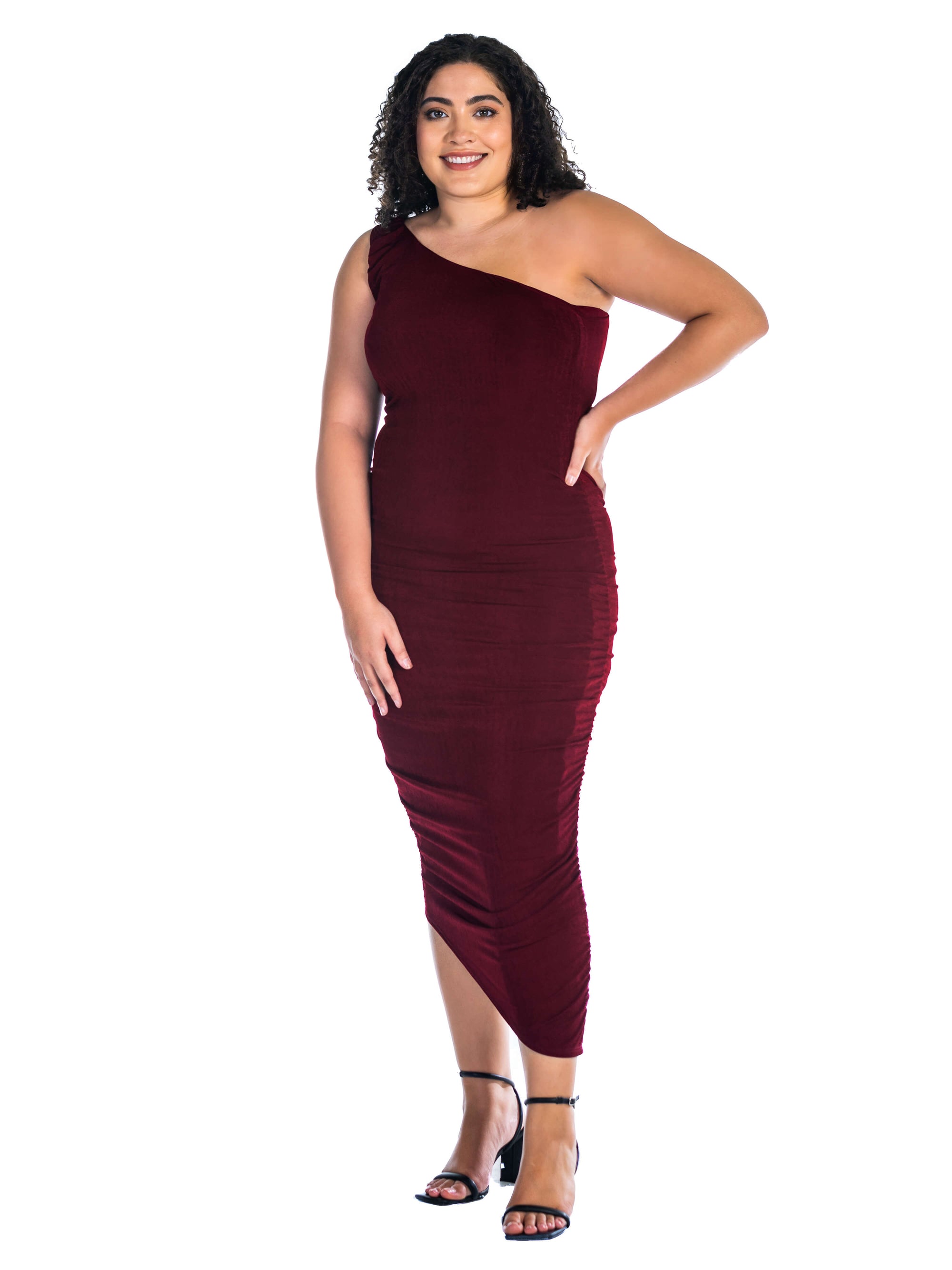 One Shoulder Ruched Plus Size Bodycon Dress