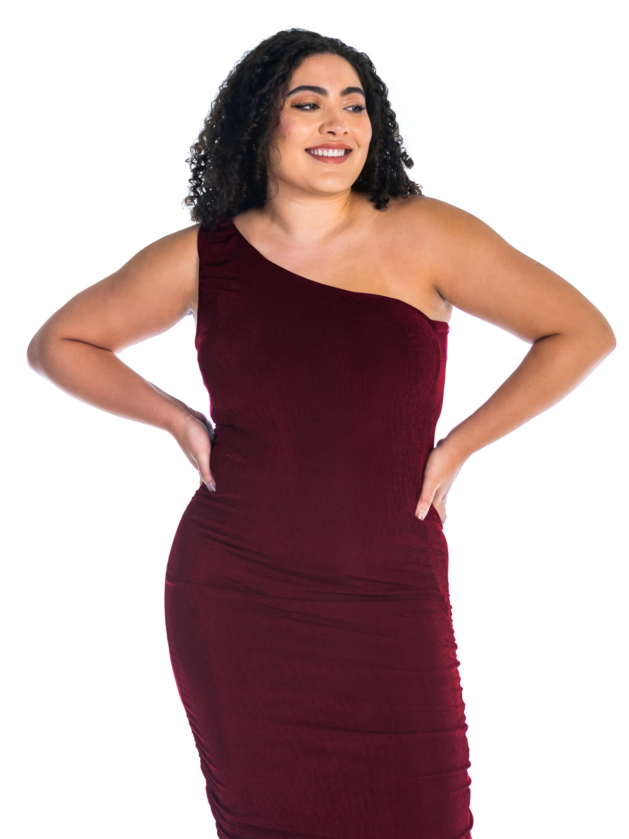 One Shoulder Ruched Plus Size Bodycon Dress