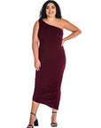 One Shoulder Ruched Plus Size Bodycon Dress