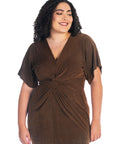 Short Sleeve V Neck Twist Front Split Plus Size Hem Dress