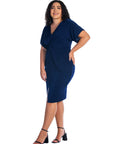 Short Sleeve V Neck Twist Front Split Plus Size Hem Dress