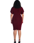 Short Sleeve V Neck Twist Front Split Plus Size Hem Dress