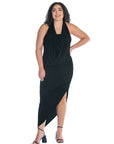 Cowl Neck Long Asymmetrical Backless Plus Size Halter Dress