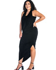 Cowl Neck Long Asymmetrical Backless Plus Size Halter Dress