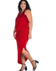 Cowl Neck Long Asymmetrical Backless Plus Size Halter Dress