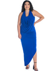 Cowl Neck Long Asymmetrical Backless Plus Size Halter Dress