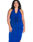 Cowl Neck Long Asymmetrical Backless Plus Size Halter Dress