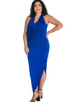 Cowl Neck Long Asymmetrical Backless Plus Size Halter Dress