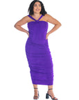 Halter Cross Neck Ruched Plus Size Bodycon Mid Dress
