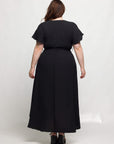 24seven Comfort Apparel Plus Size V Neck Belted Faux Wrap High Low Dress