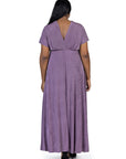 24seven Comfort Apparel Plus Size Flutter Sleeve Metallic Knit Maxi Dress Front Slit Empire Waist