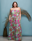 24seven Comfort Apparel Plus Size Pink Paisley A Line Strapless Maxi Dress With Pockets