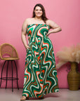 24seven Comfort Apparel Plus Size Green Print A Line Strapless Maxi Dress With Pockets