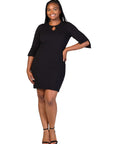 Plus Size Keyhole Three Quarter Sleeve Mini Dress