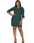 Plus Size Keyhole Three Quarter Sleeve Mini Dress