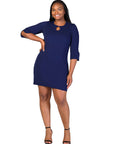 Plus Size Keyhole Three Quarter Sleeve Mini Dress
