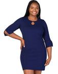 Plus Size Keyhole Three Quarter Sleeve Mini Dress