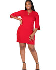 Plus Size Keyhole Three Quarter Sleeve Mini Dress