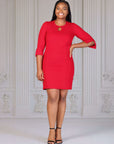 Plus Size Keyhole Three Quarter Sleeve Mini Dress