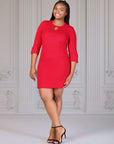 Plus Size Keyhole Three Quarter Sleeve Mini Dress
