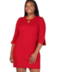 Plus Size Keyhole Three Quarter Sleeve Mini Dress