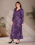 Plus Size Purple Print Collared Wrap Maxi Dress