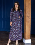 Plus Size Purple Print Collared Wrap Maxi Dress