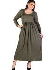 Plus Size Long Sleeve Empire Waist Pocket Maxi Dress