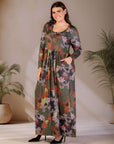 Plus Size Green Long Sleeve Empire Waist Pocket Maxi Dress