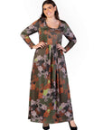 Plus Size Green Long Sleeve Empire Waist Pocket Maxi Dress