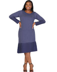 Plus Size Ribbed Knit Long Sleeve Split Hem Sweater Dress