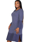 Plus Size Ribbed Knit Long Sleeve Split Hem Sweater Dress