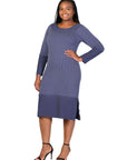 Plus Size Ribbed Knit Long Sleeve Split Hem Sweater Dress