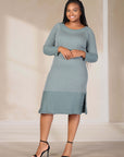 Plus Size Ribbed Knit Long Sleeve Split Hem Sweater Dress
