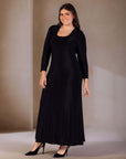 Plus Size Long Sleeve Scoop Neck Shimmery Fabric Maxi Dress