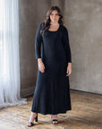 Plus Size Long Sleeve Scoop Neck Shimmery Fabric Maxi Dress
