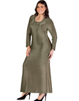 Plus Size Long Sleeve Scoop Neck Shimmery Fabric Maxi Dress