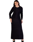 Plus Size Fitted Long Sleeve Shimmery Fabric Side Slit Maxi Dress