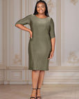 Plus Size Elbow Length Sleeve Shimmer Bodycon Mini Party Dress